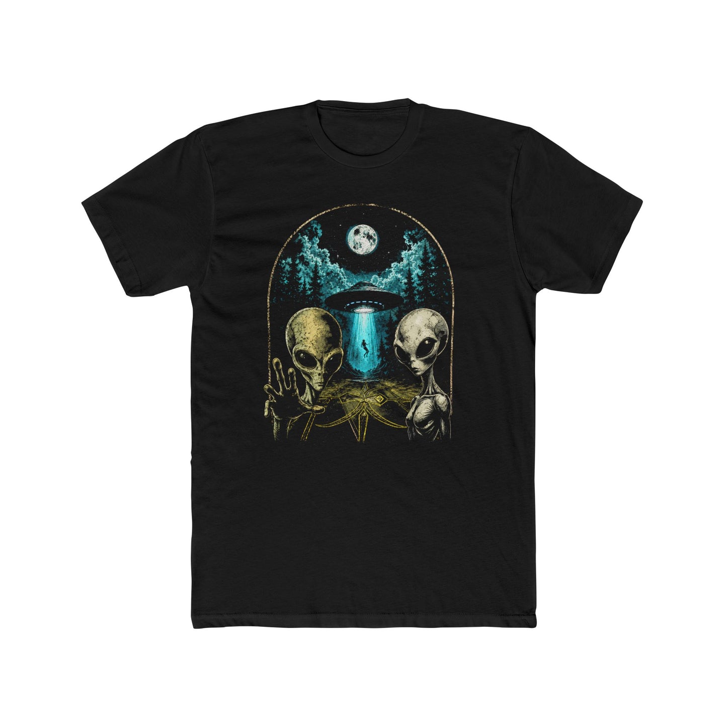 Alien Encounter crop cirlce T‑Shirt — UFO Nightscape Graphic Tee