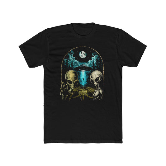 Alien Encounter crop cirlce T‑Shirt — UFO Nightscape Graphic Tee